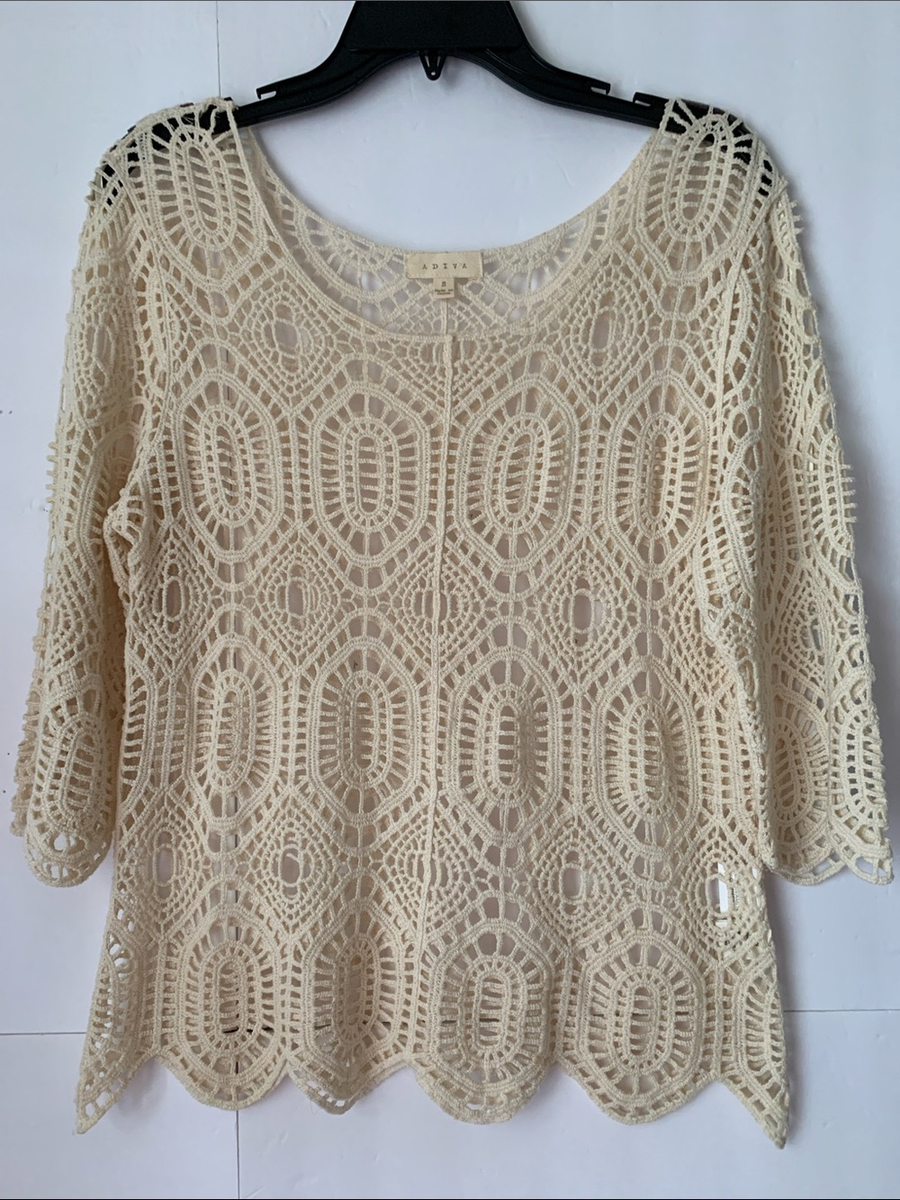 Adiva Crochet Lace Scoop Neck Top in Cream Size S